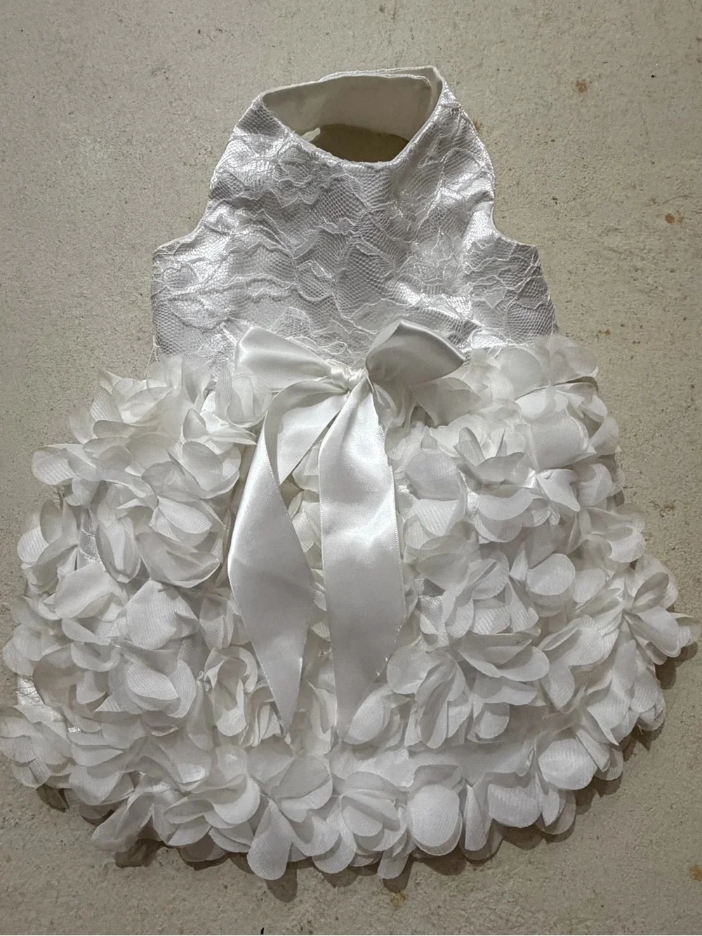 White Floral Petal Satin Bow dress for dog
